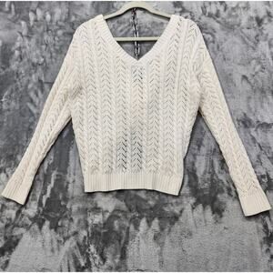 NEW Jessica Simpson Sweater Womens L Cream V-Neck Knot Back Lightweight Casual